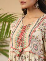 Thumbnail for Juniper Women's Green Ethnic Motif Printed Rayon Crepe Tunic With Beads Work - Distacart