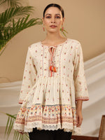 Thumbnail for Juniper Women's Ivory Geometric Printed Rayon Tunic With Beads & Sequins