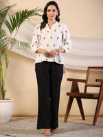 Thumbnail for Juniper Ivory Women Floral Embroidered High-Low Cotton Tunic With Half Placket - Distacart