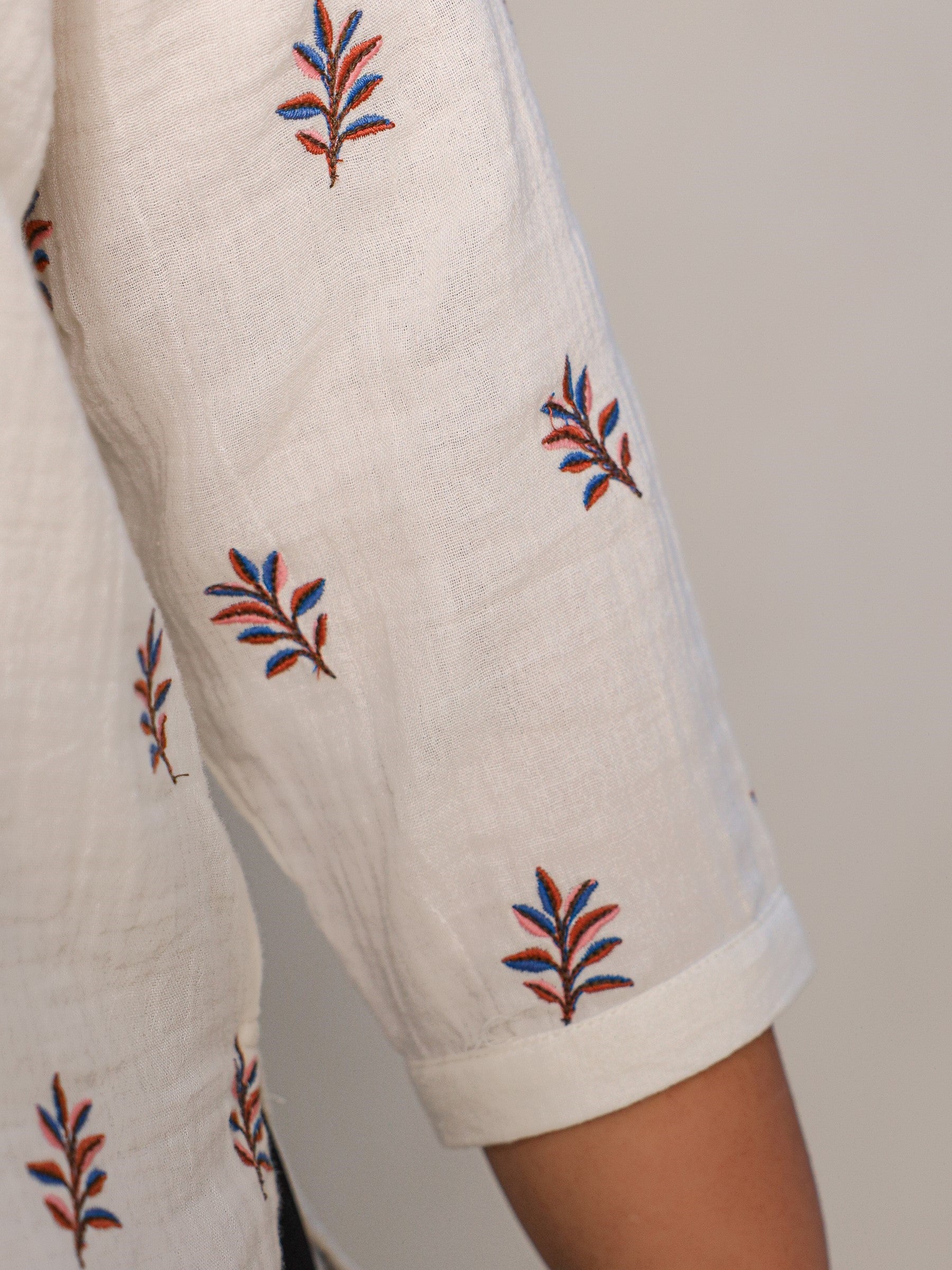 Juniper Ivory Women Floral Embroidered High-Low Cotton Plus Size Tunic With Half Placket - Distacart