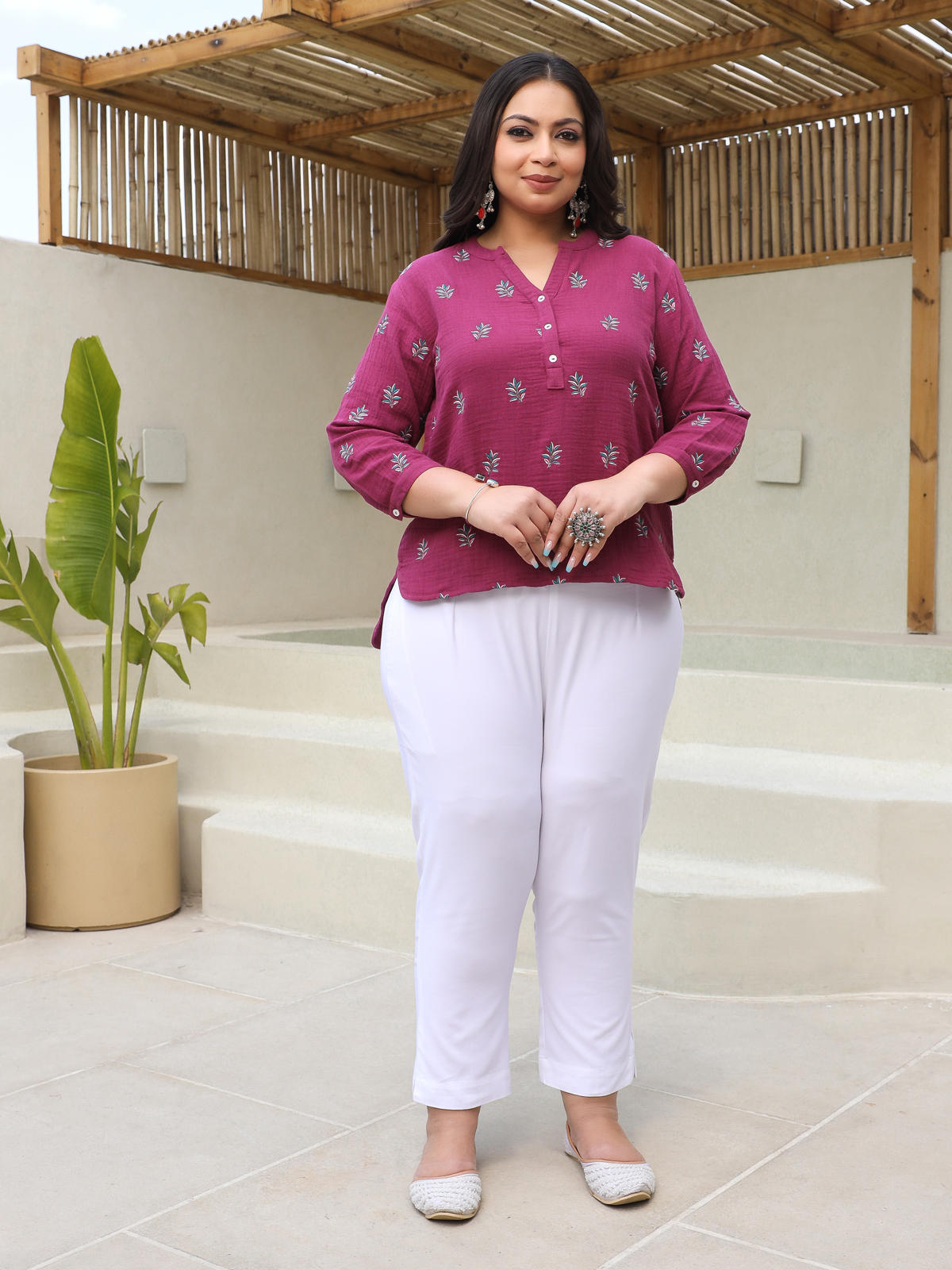 Juniper Women's The Mishri Wine Cotton A-Line Tunic - Distacart