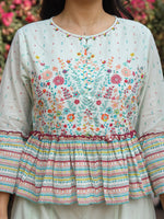 Thumbnail for Juniper Women's Mint Floral Printed Peplum Co-Ord Set With Kantha Work & Beads