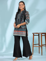 Thumbnail for Juniper Women's Black Pure Cotton Geometric Printed & Pleated Kurta With Beads & Sequins - Distacart