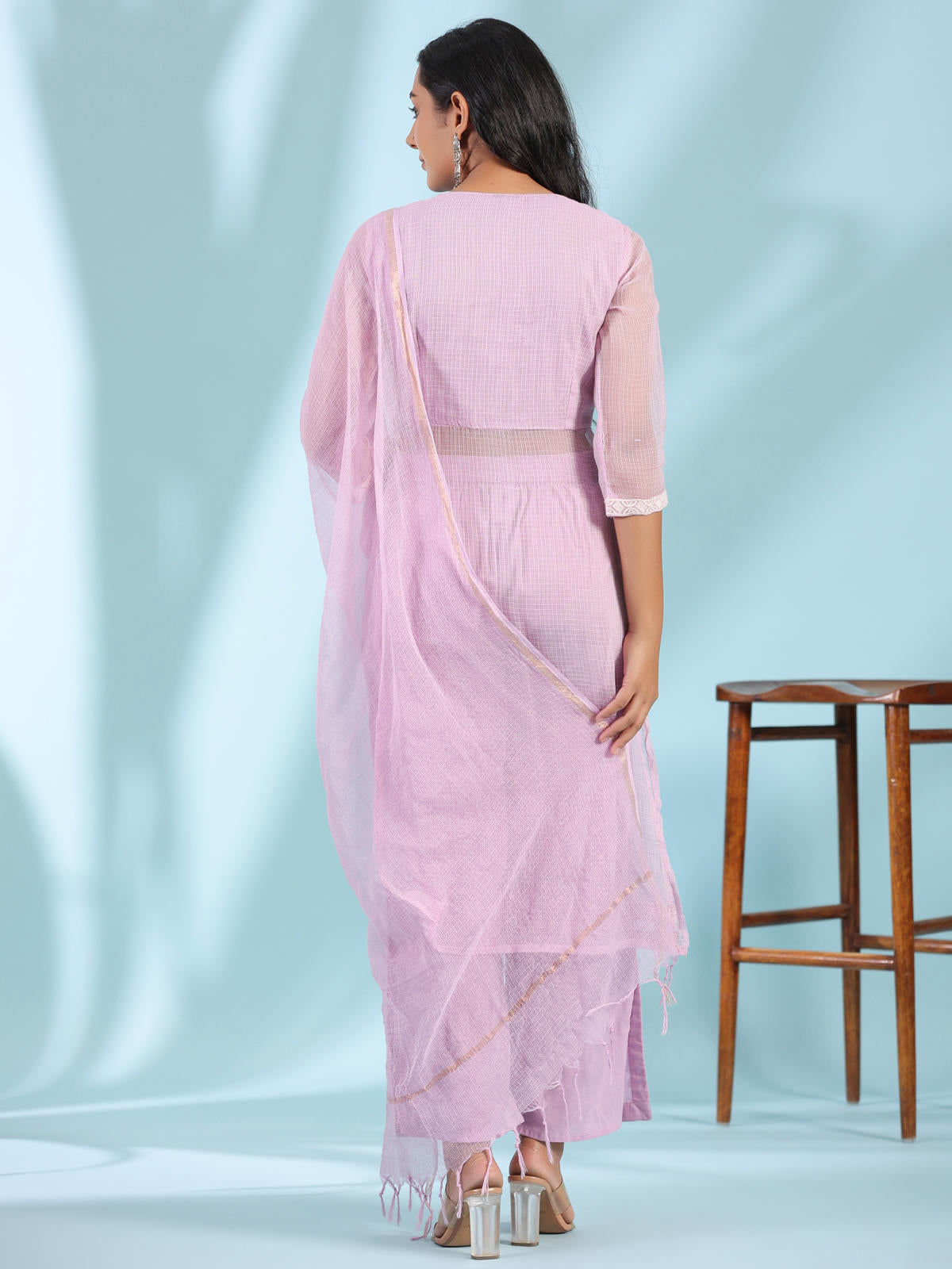 Juniper Women's Lilac Floral Printed pure Cotton Kurta Palazzos & Kota Doria Dupatta With Beads Work - Distacart