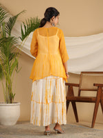 Thumbnail for Juniper Mustard Tie-Dye Tiered & Layered Pure Cotton Dress With Mirror Work Embroidery - Distacart