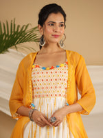 Thumbnail for Juniper Mustard Tie-Dye Tiered & Layered Pure Cotton Dress With Mirror Work Embroidery - Distacart