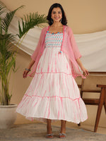 Thumbnail for Juniper Pink Geometric Printed Pure Cotton Dress & Kota Doria Dupatta Within Mirror Work. - Distacart
