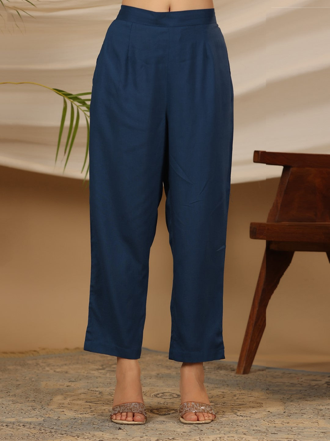 Juniper Blue Floral Printed Rayon Kurta Pants & Dupatta Set With Sequins Work - Distacart