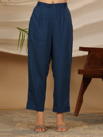 Thumbnail for Juniper Blue Floral Printed Rayon Kurta Pants & Dupatta Set With Sequins Work - Distacart