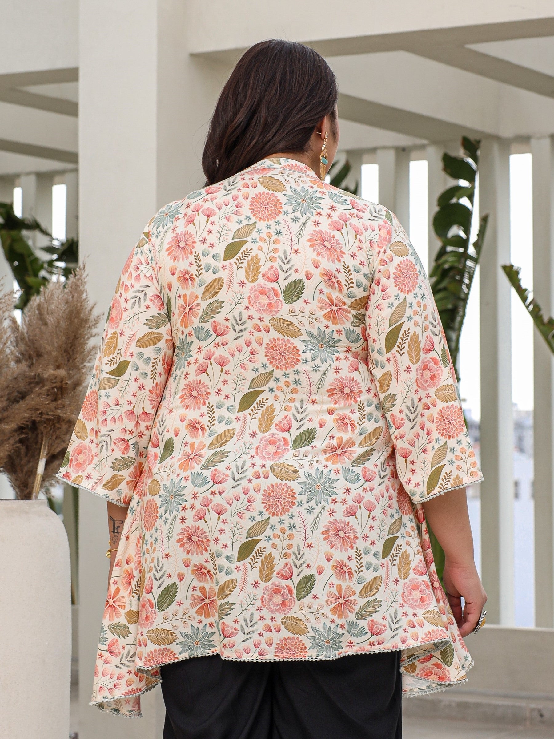 Juniper Ivory Floral Printed Rayon High-Low Plus Size Tunic With Lace - Distacart