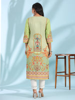 Thumbnail for Juniper Green Rayon Floral Printed Round Neck Straight Kurta With Beadwork - Distacart