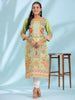 Juniper Green Rayon Floral Printed Round Neck Straight Kurta With Beadwork - Distacart