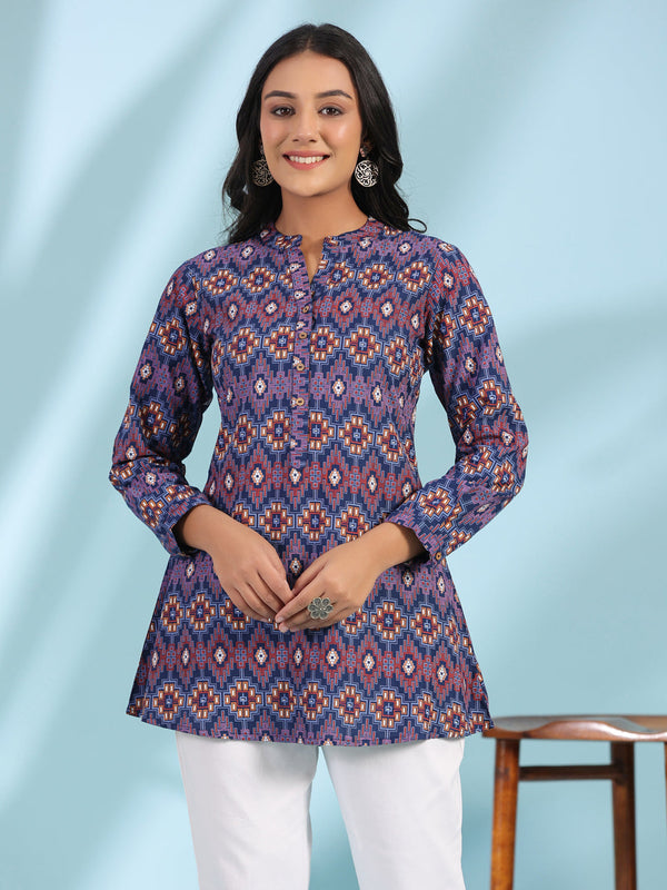 Juniper Women's The Crafted Geometrics Blue Geometric Printed Rayon Tunic - Distacart