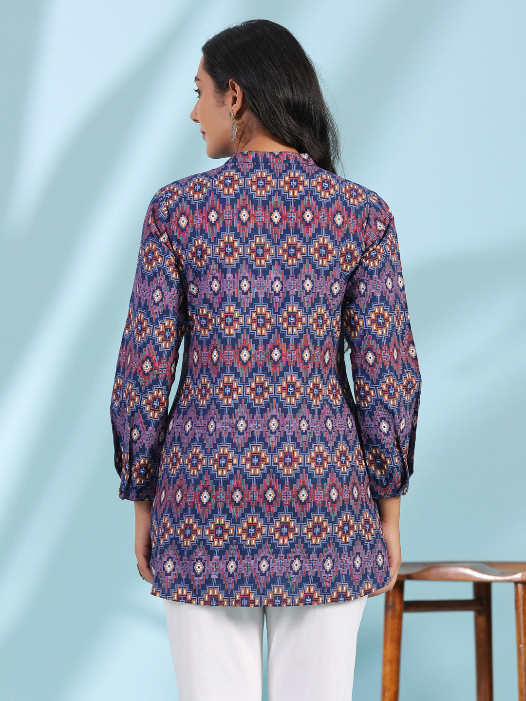 Juniper Women's The Crafted Geometrics Blue Geometric Printed Rayon Tunic - Distacart