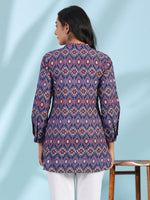 Thumbnail for Juniper Women's The Crafted Geometrics Blue Geometric Printed Rayon Tunic - Distacart
