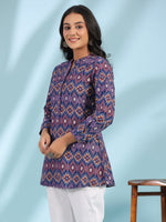Thumbnail for Juniper Women's The Crafted Geometrics Blue Geometric Printed Rayon Tunic - Distacart