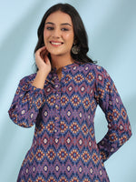 Thumbnail for Juniper Women's The Crafted Geometrics Blue Geometric Printed Rayon Tunic - Distacart