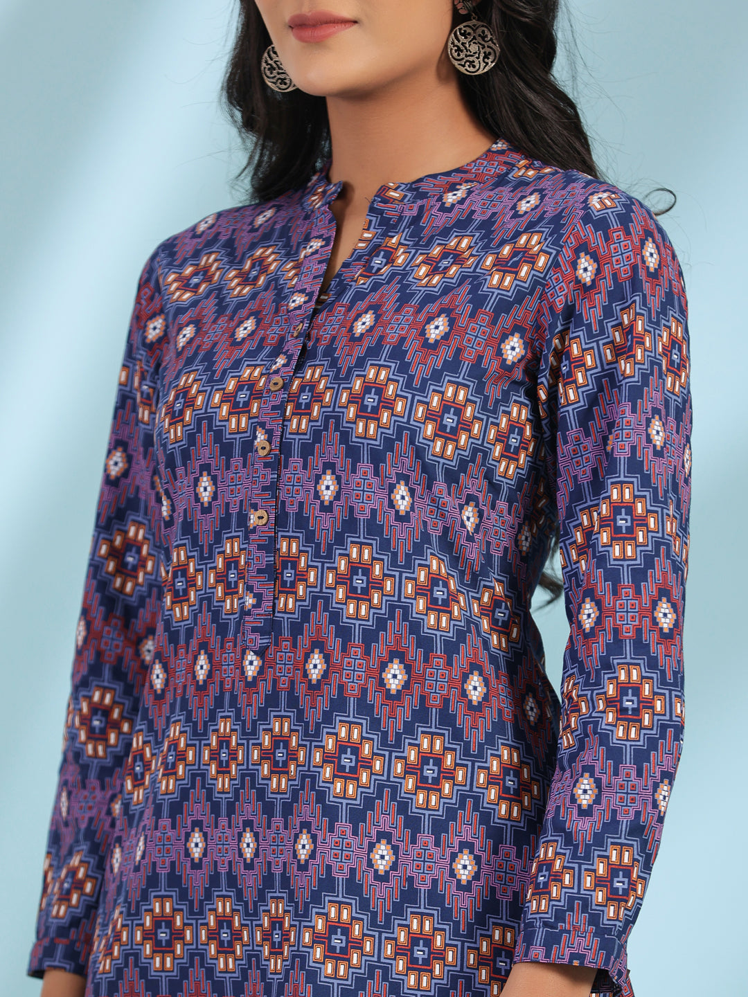 Juniper Women's The Crafted Geometrics Blue Geometric Printed Rayon Tunic - Distacart