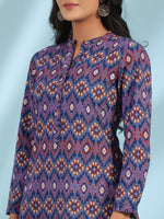 Thumbnail for Juniper Women's The Crafted Geometrics Blue Geometric Printed Rayon Tunic - Distacart