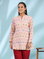 Thumbnail for Juniper Women's The Crafted Geometrics Ivory Geometric Printed Rayon Tunic - Distacart