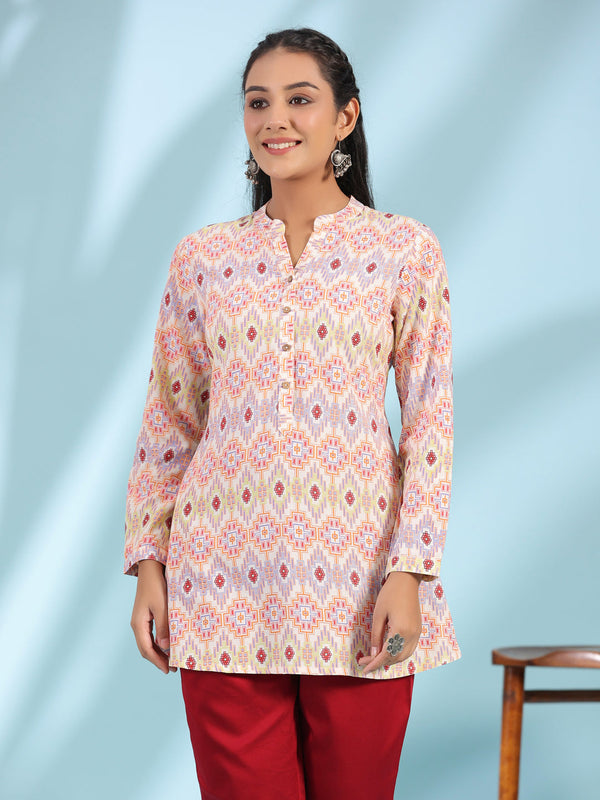 Juniper Women's The Crafted Geometrics Ivory Geometric Printed Rayon Tunic - Distacart