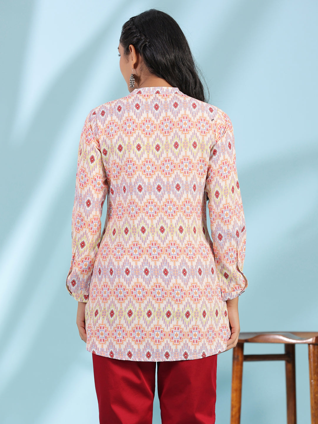Juniper Women's The Crafted Geometrics Ivory Geometric Printed Rayon Tunic - Distacart