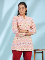 Thumbnail for Juniper Women's The Crafted Geometrics Ivory Geometric Printed Rayon Tunic - Distacart