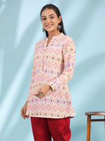 Thumbnail for Juniper Women's The Crafted Geometrics Ivory Geometric Printed Rayon Tunic - Distacart