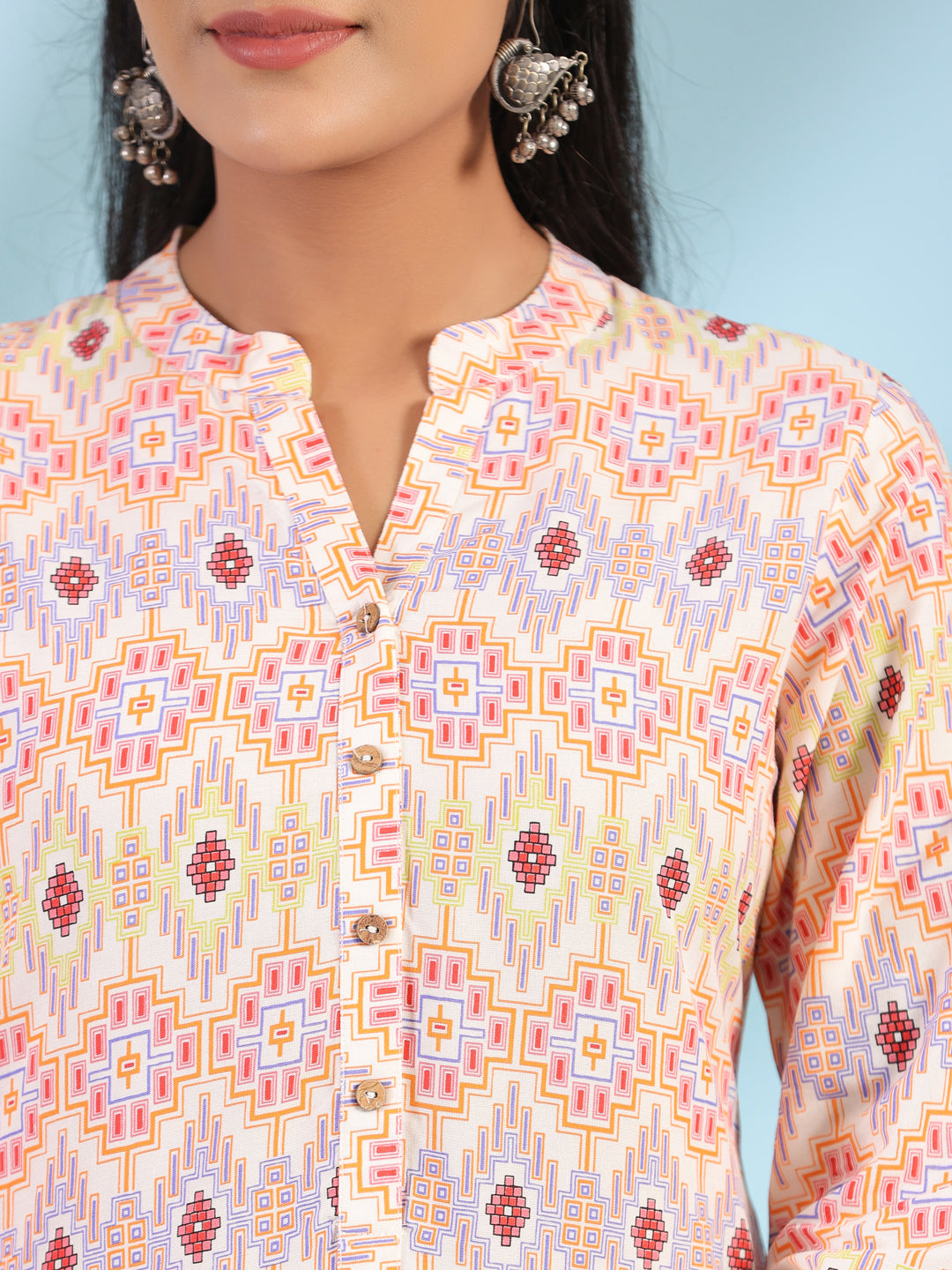 Juniper Women's The Crafted Geometrics Ivory Geometric Printed Rayon Tunic - Distacart