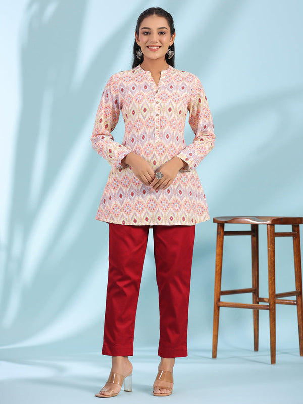 Juniper Women's The Crafted Geometrics Ivory Geometric Printed Rayon Tunic - Distacart
