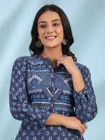Thumbnail for Juniper Women Blue Cotton Cambric Printed A-Line Tunic