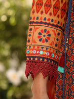 Thumbnail for Juniper Women's Rust Pure Cotton Ikat Printed Alia Cut Anarkali Kurta Set With Tassels & Thread Embroidery - Distacart