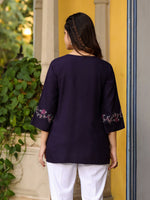 Thumbnail for Juniper Purple Modal Rayon Alia-Cut Embroidered Tunic - Distacart
