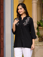 Thumbnail for Juniper Black Modal Rayon Embroidered Tunic - Distacart