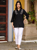 Thumbnail for Juniper Black Modal Rayon Embroidered Tunic - Distacart