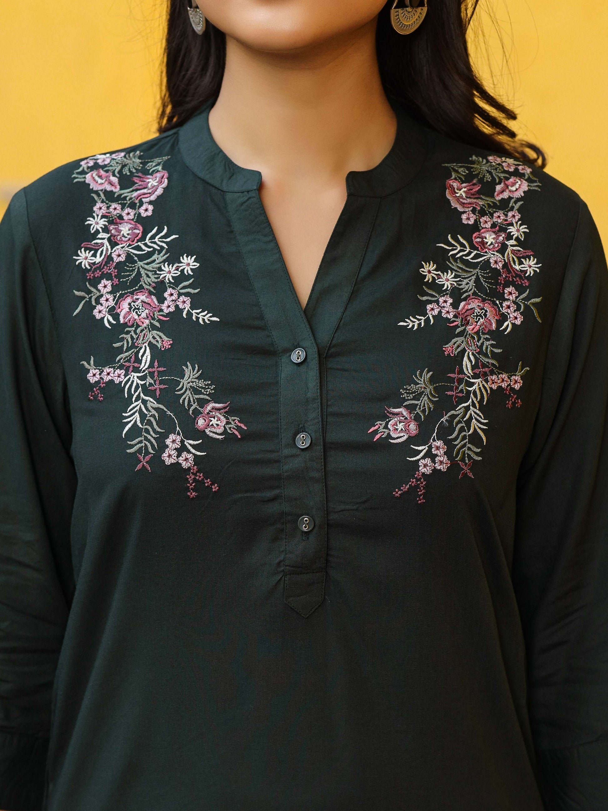 Juniper Green Modal Rayon Embroidered Tunic - Distacart