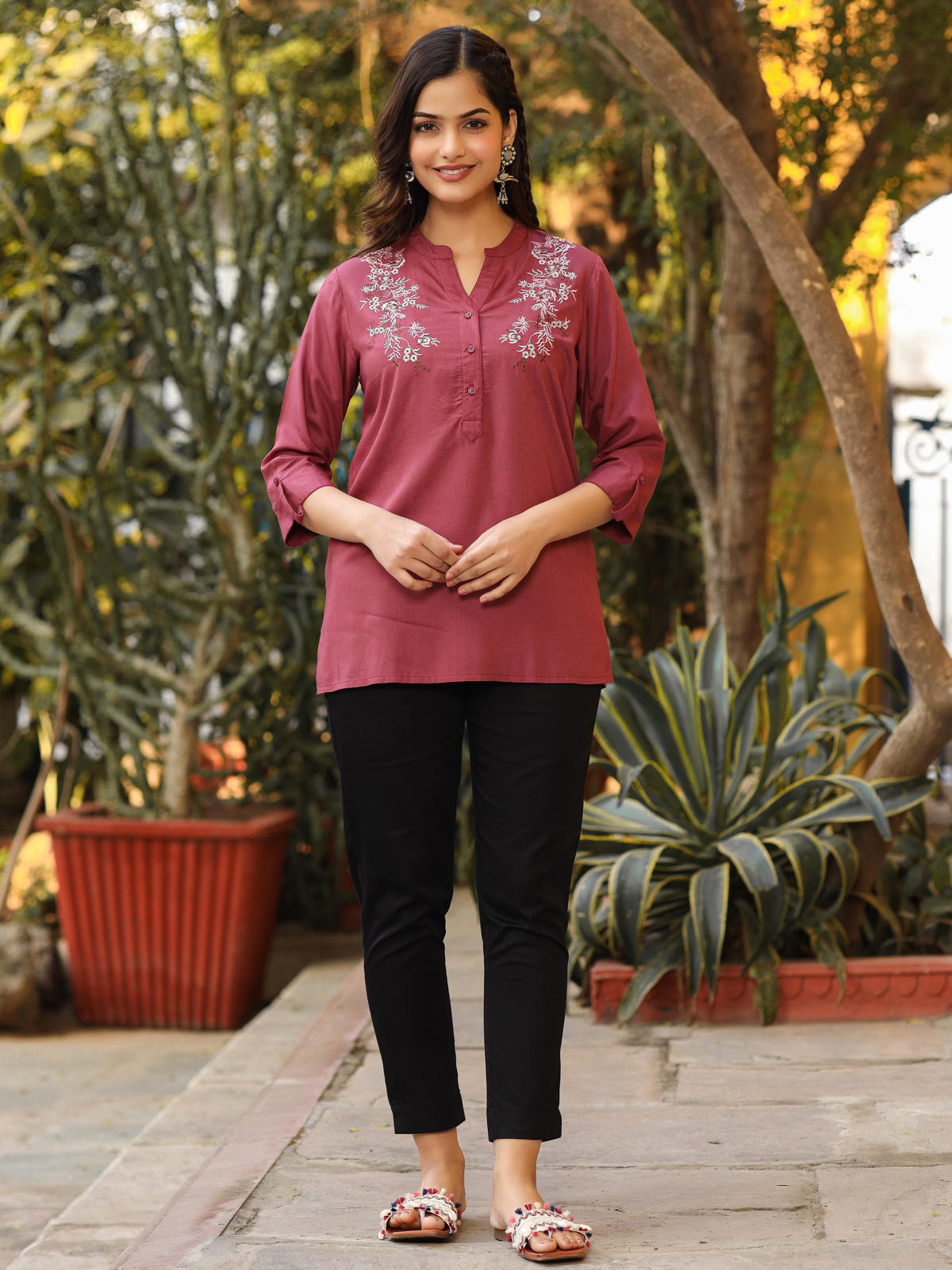 Juniper Women's Onion Pink Modal Rayon Embroidered Tunic - Distacart