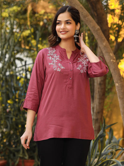 Juniper Women's Onion Pink Modal Rayon Embroidered Tunic - Distacart