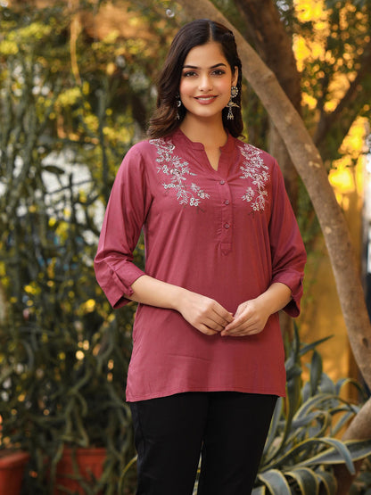 Juniper Women's Onion Pink Modal Rayon Embroidered Tunic - Distacart