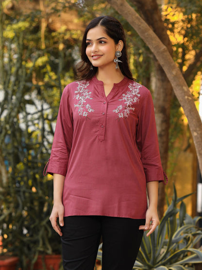 Juniper Women's Onion Pink Modal Rayon Embroidered Tunic - Distacart