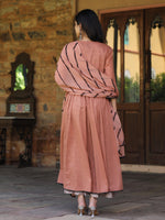 Thumbnail for Juniper Women's Onion Pink & Black Cotton Embroidered Anarkali Dress With Jacket & Tie-Dye Dupatta - Distacart