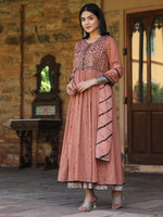 Thumbnail for Juniper Women's Onion Pink & Black Cotton Embroidered Anarkali Dress With Jacket & Tie-Dye Dupatta - Distacart