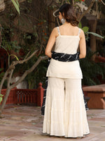 Thumbnail for Juniper Women's Off-White & Black Pure Cotton Embroidered Short Kurta Sharara & Dupatta Set - Distacart