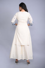 Thumbnail for Juniper Women's White Cotton Dobby Embroidered Short Kurta Palazzo & Chiffon Dupatta - Distacart