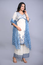 Thumbnail for Juniper Women's White Cotton Dobby Embroidered Short Kurta Palazzo & Chiffon Dupatta - Distacart