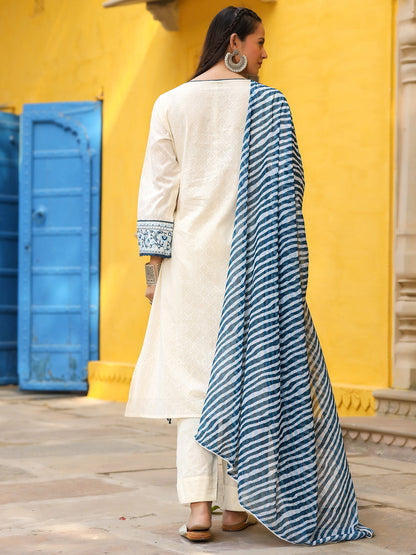 Juniper Women's White Pure Cotton Embroidered Kurta Set - Distacart