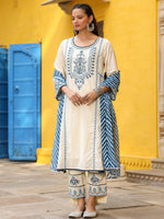 Thumbnail for Juniper Women's White Pure Cotton Embroidered Kurta Set - Distacart
