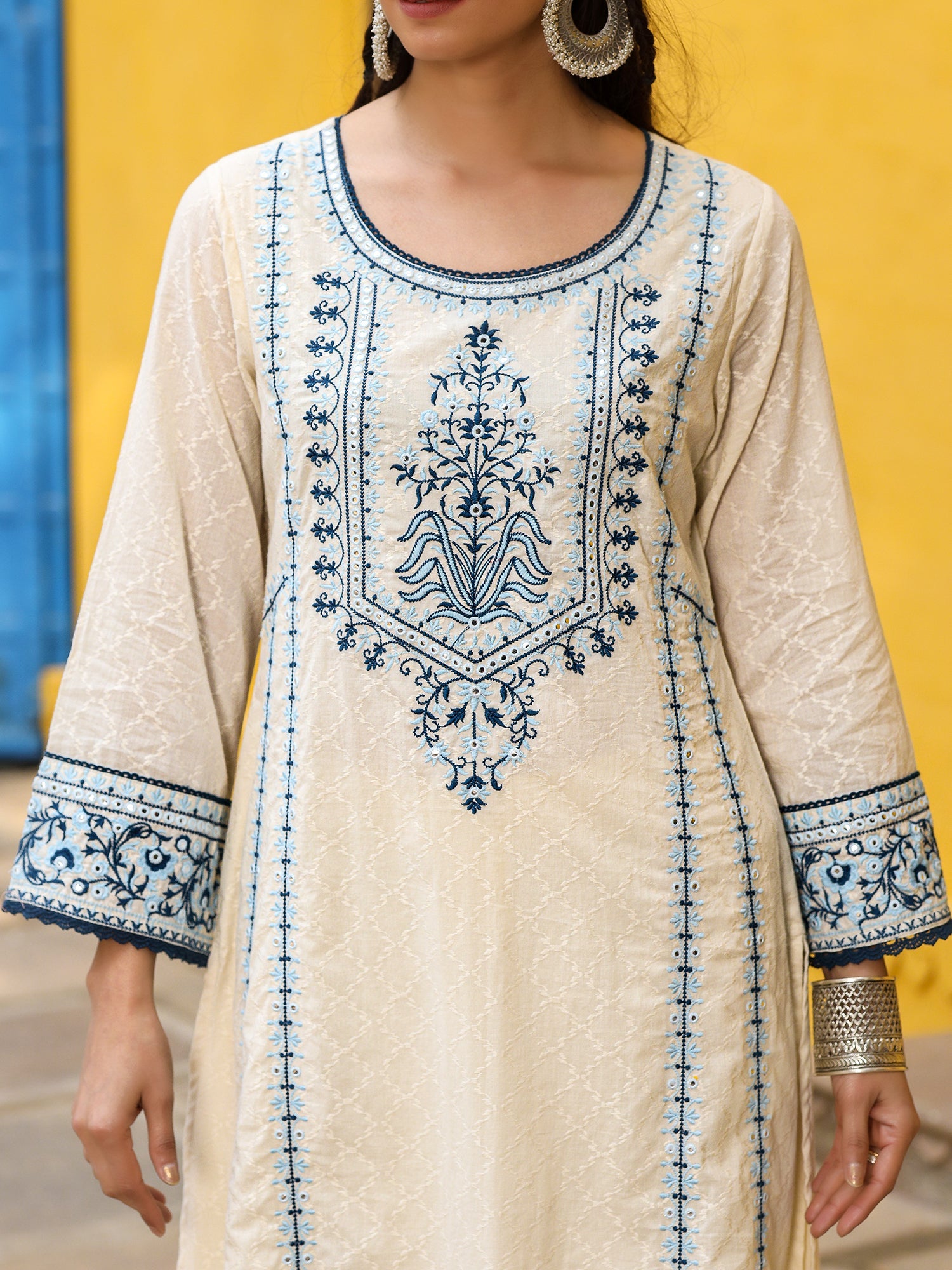 Juniper Women's White Pure Cotton Embroidered Kurta Set - Distacart