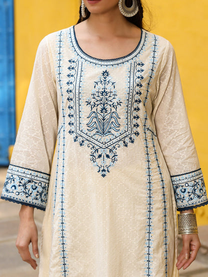 Juniper Women's White Pure Cotton Embroidered Kurta Set - Distacart