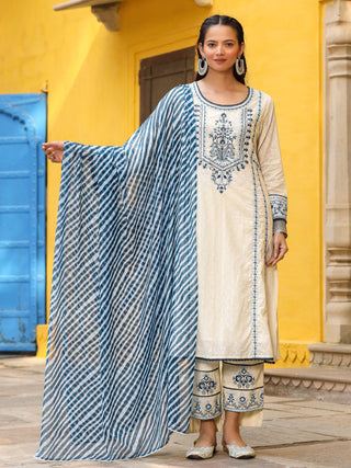 Juniper Women's White Pure Cotton Embroidered Kurta Set - Distacart